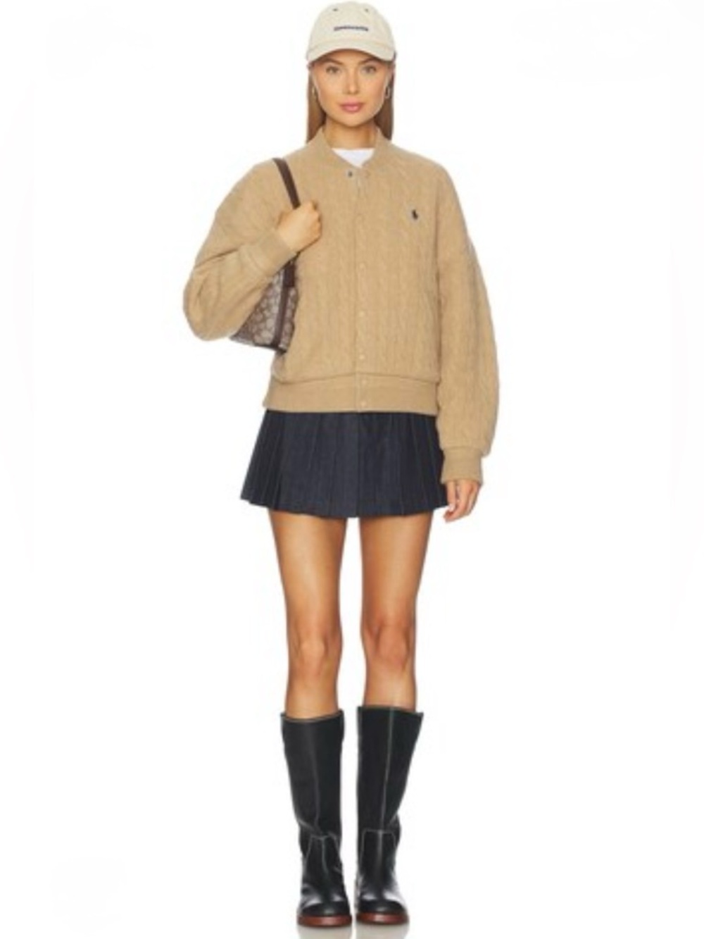 Polo Ralph Lauren | Tan Cable Knit Bomber Cardigan Jacket, S NWT - Picture 3 of 13